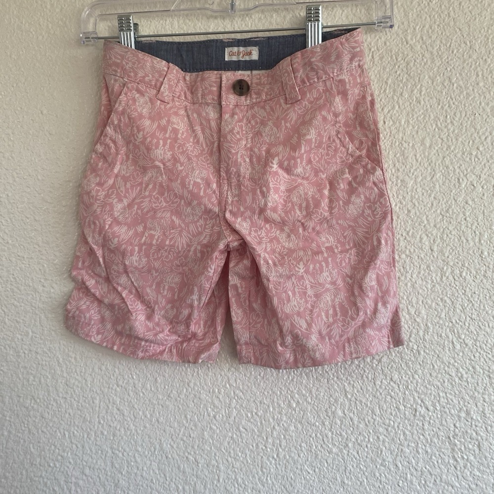 Cat & Jack Boys Pink Print Shorts Sz 6 Tropical Preppy Spots On Back